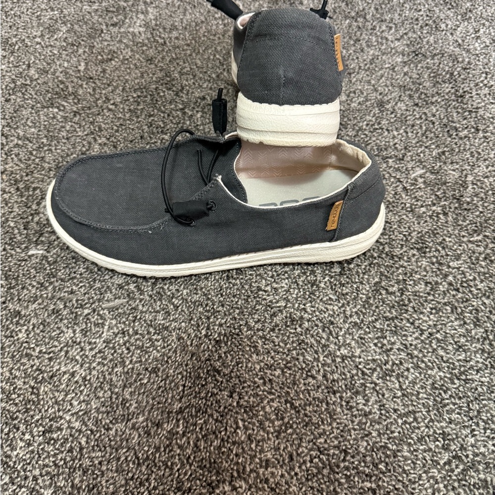 Hey Dude Women's Gray Canvas Slip-On Loafers with White Soles